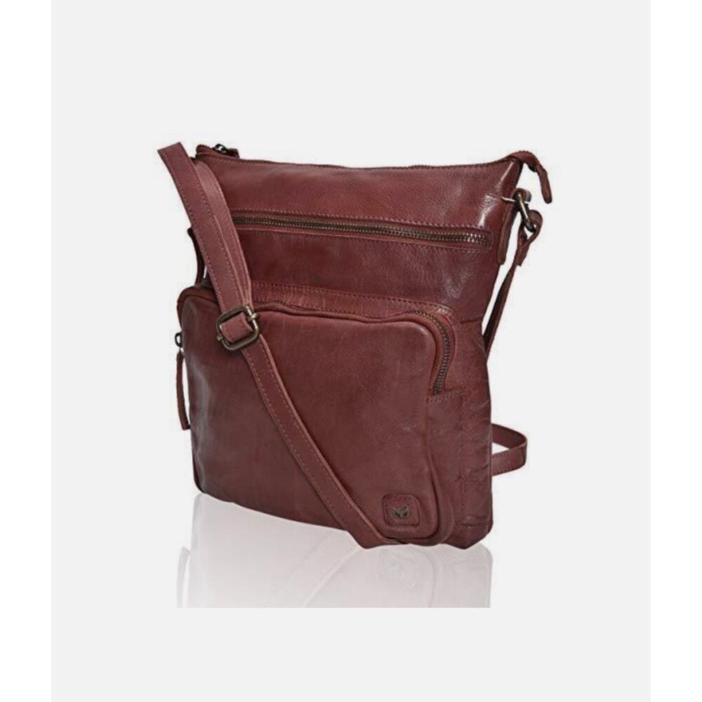 Wise Owl Genuine Leather Crossbody Handbag Burgundy Washed Vintage